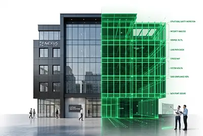Gebäude mit Visualisierung von Fluchtwegen