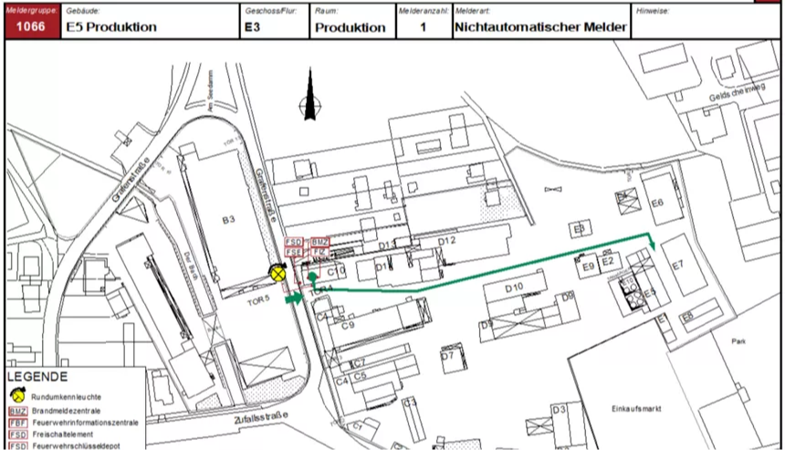 Vorderseite einer Feuerwehrlaufkarte (Muster)